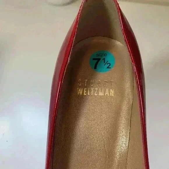 Stuart Weitzman, candy apple red heels with peep toe, 7 1/2 narrow - Picture 13 of 13